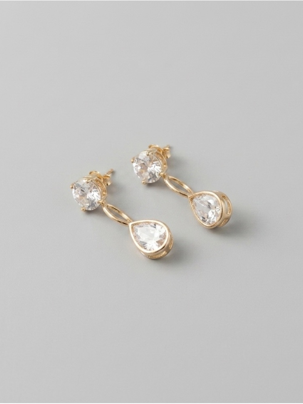 Gold Drop Crystal Dangle Earrings - Clear